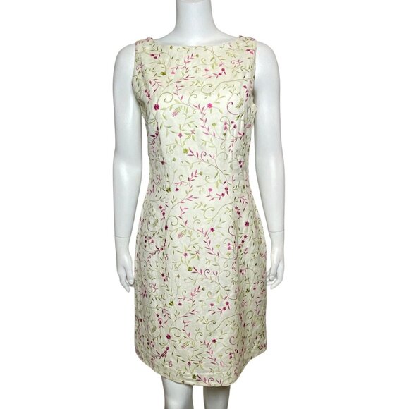 Jessica Howard Sheath Dress Womens Size 8 Linen Blend Sleeveless Floral Lined - Picture 1 of 6